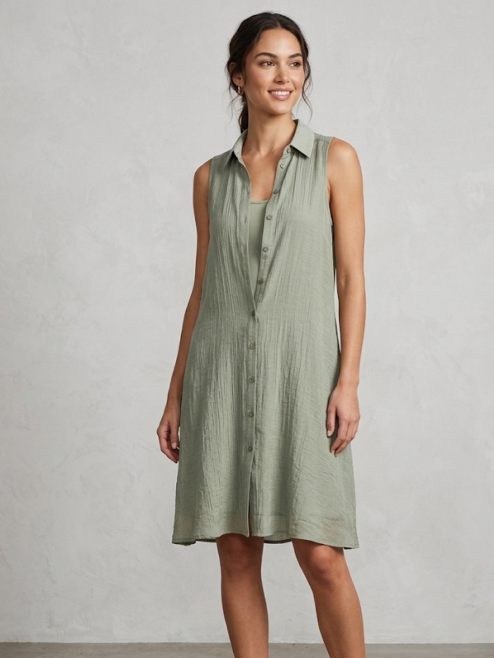 Sage Green Sleeveless Button-Down Dress - Size XL (Fits L-XL)